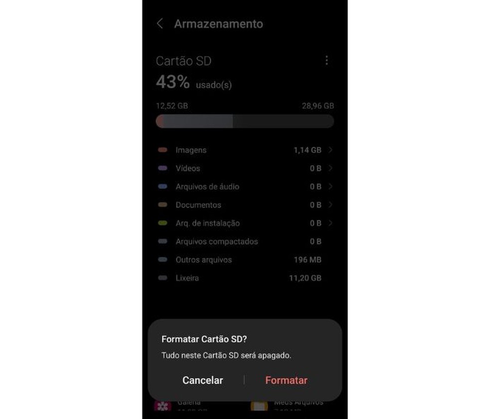 Formatando o cartão SD pelo Android — Foto: Reprodução/Juliana Villarinho