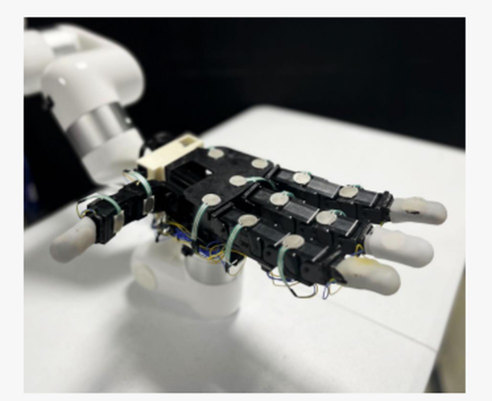 Mão robótica com sensores baseados em toque é mais econômica e tende a ser mais precisa — Foto: Divulgação/UC San Diego