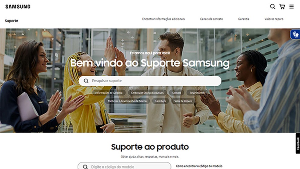 Seção de suporte no site oficial da Samsung — Foto: Jonathan Lamim/TechTudo