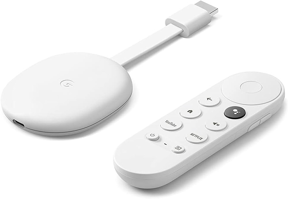 Chromecast com Google TV acompanha controle remoto — Foto: Reprodução/Amazon