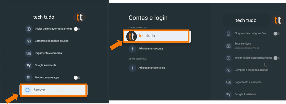 Passo a passo para fazer o logout da conta do Gmail da Google TV — Foto: Reprodução/Danilo Sousa