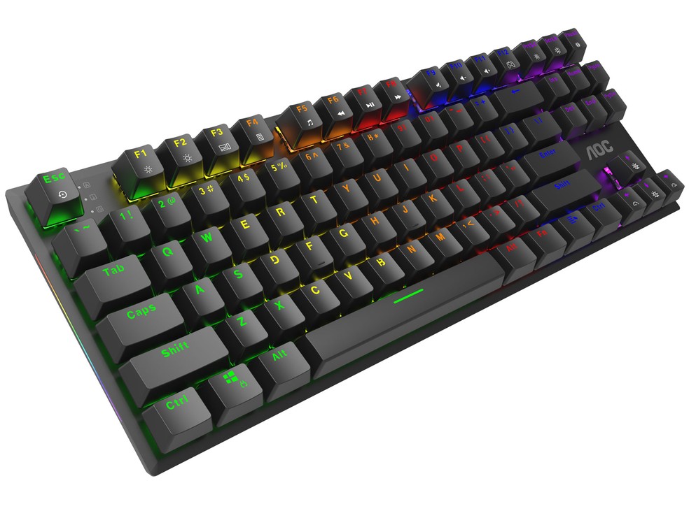 Agon GK450 TKL tem tamanho reduzido e "perde" as teclas multimídias — Foto: Divulgação/AOC