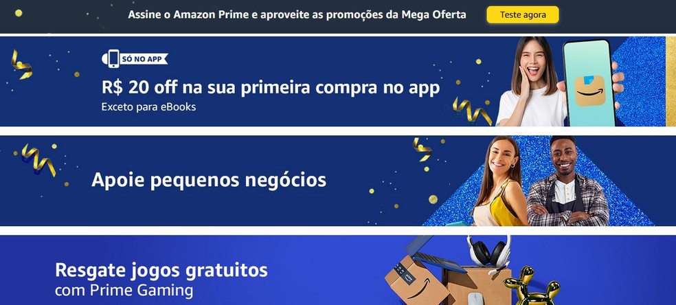 Mega Oferta Amazon Prime 2023 oferece descontos em diversos produtos — Foto: Reprodução/Amazon