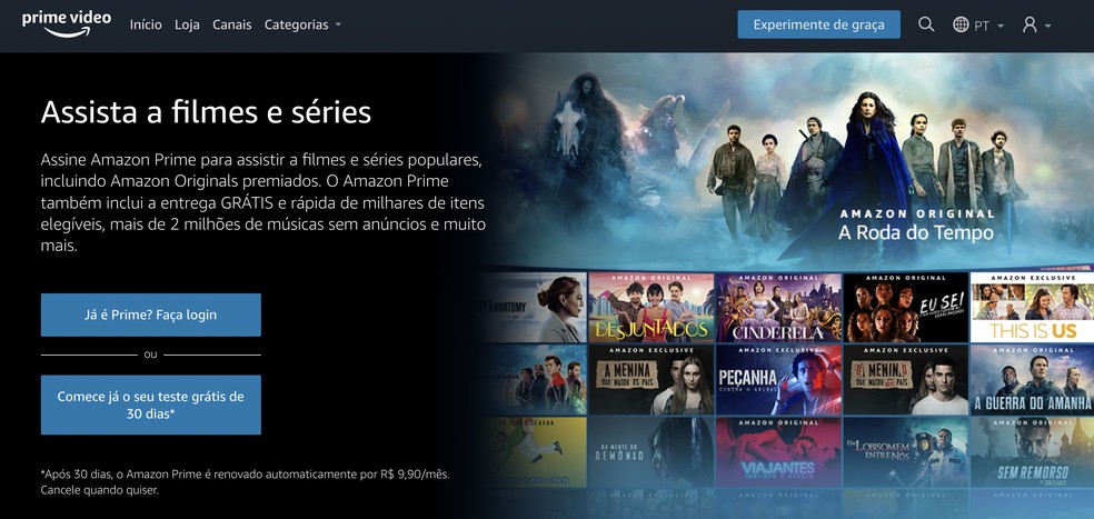 Amazon Prime Video oferece período de testes por 30 dias gratuitos — Foto: Reprodução/Barbara Mannara