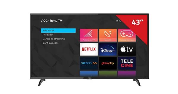 A AOC ROKU TV 43S5195/78G possui funções que podem ser gerenciadas via aplicativo de celular 