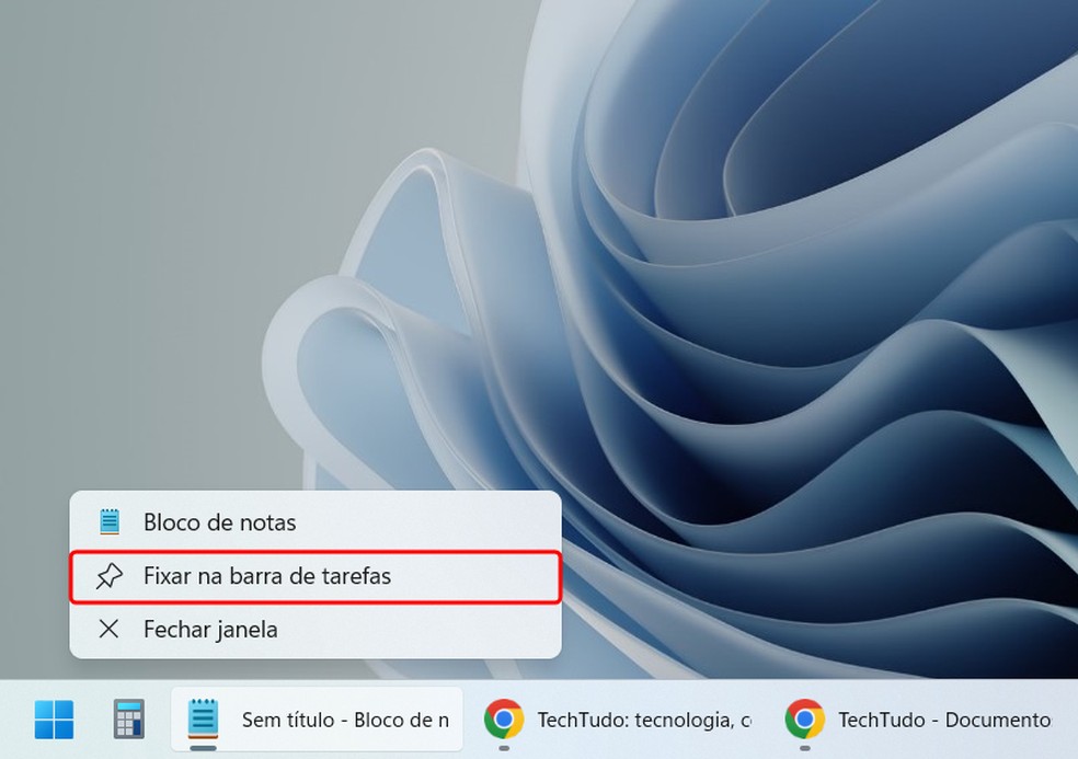 É possível fixar ícones na barra de tarefas do Windows 11 — Foto: Reprodução/Rodrigo Fernandes