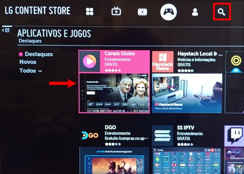 Aplicativo disponível para baixar na loja de apps da smart TV LG  — Foto: Reprodução/Raquel Freire