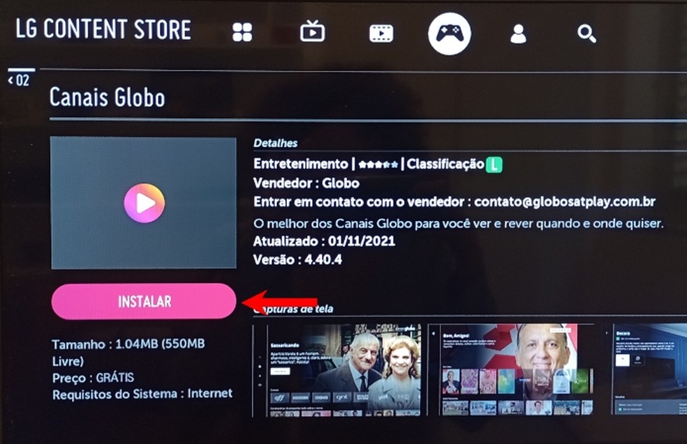 Botão para baixar app na TV LG Reprodução/Raquel Freire — Foto: Raquel Freire/TechTudo