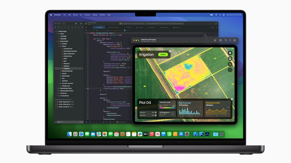 O MacBook Pro com M3 permite aos usuários compilar e testar milhões de linhas de código no Xcode com velocidade ainda maior — Foto: Reprodução/Apple