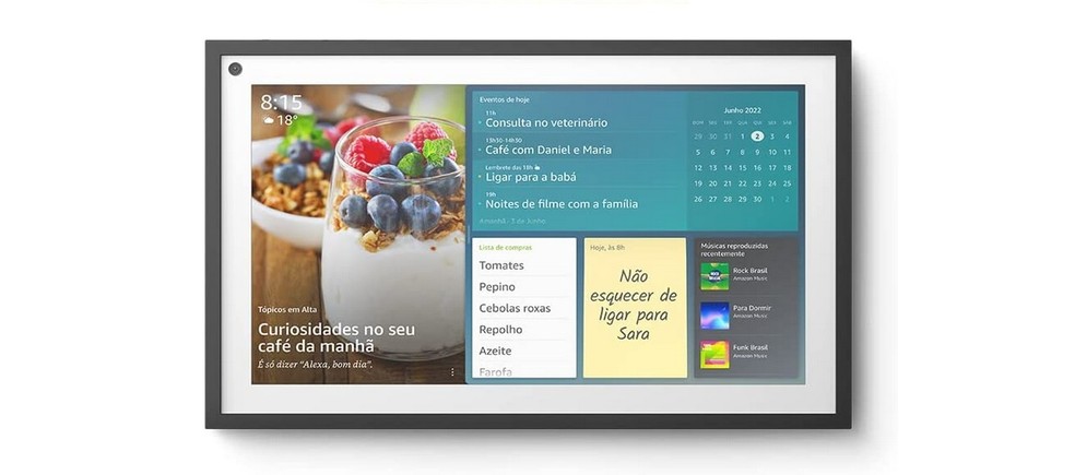 A Echo Show 15 vem com display Full HD de 1980 x 1080 pixels — Foto: Foto: Divulgação/Amazon