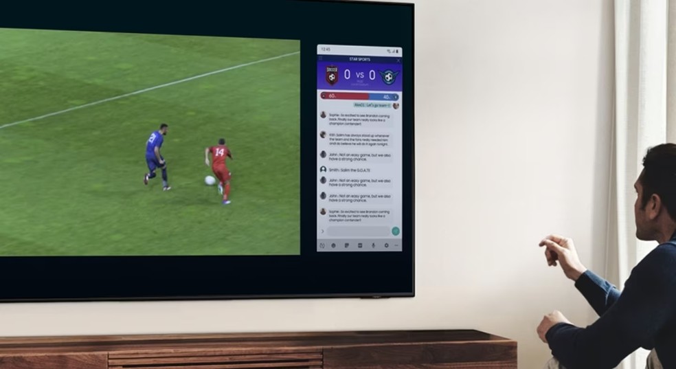 O recurso multitela permite a exibição de dois conteúdos ao mesmo tempo — Foto: Divulgação/Samsung