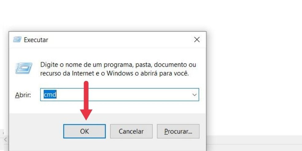 Digite o código "cmd" e depois clique em "Ok". — Foto: Reprodução/Juliana Villarinho