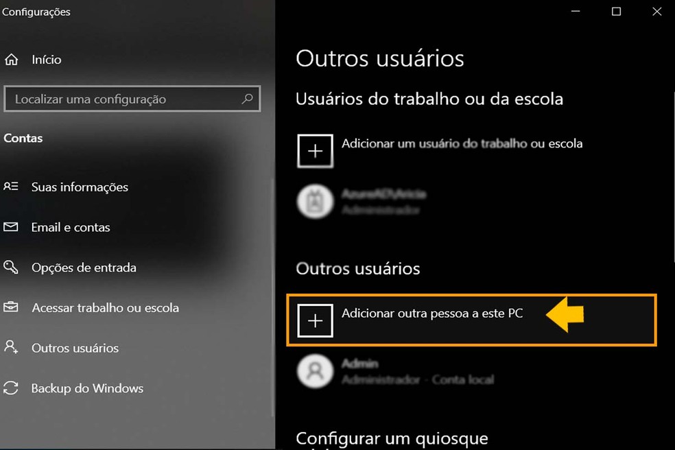 Adicionar outra pessoa a este PC no Windows 10 — Foto: Aricia Faria/TechTudo