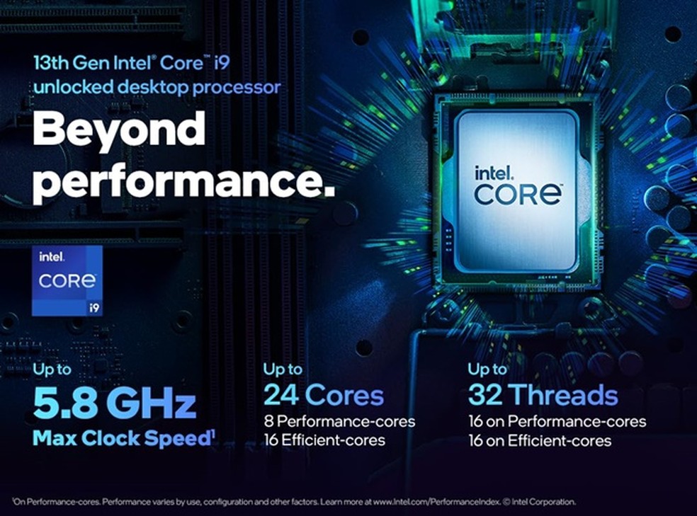 Intel Core i9 13900K pode oferecer clocks de até 5,8 GHz em modo boost. — Foto: Divulgação/Intel