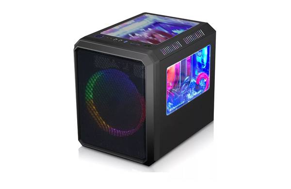 O Gabinete K-Mex Microcraft III CG-03RC tem uma PSU cover, painel preto e grade de ventilação frontal