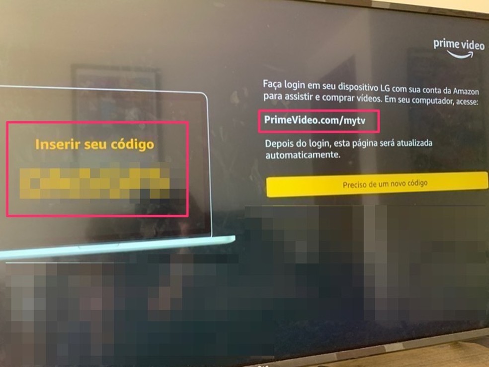 Ação para conferir o código de ativação do aplicativo Amazon Prime Video em uma smart TV — Foto: Reprodução/Marvin Costa