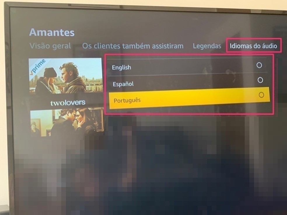 Ação para definir idiomas de áudio para um conteúdo no Amazon Prime Video em uma smart TV — Foto: Reprodução/Marvin Costa