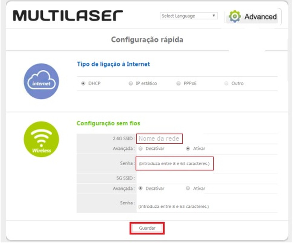 Altere nome da rede e senha — Foto: Reprodução/Multilaser