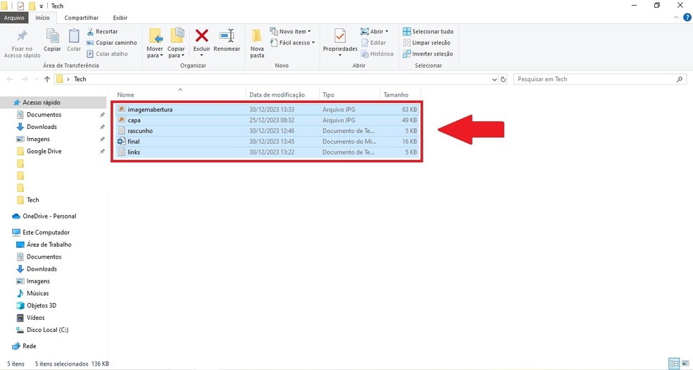Selecione os arquivos — Foto: Diego Cataldo/TechTudo