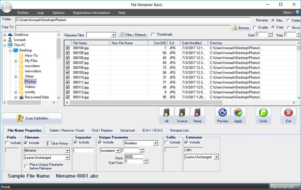 O FileRenamer Basic é parecido com o Bulk Rename Utility — Foto: Divulgação/File Renamer Basic