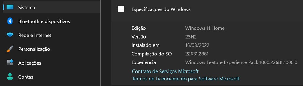 Windows 11 mostra os detalhes do sistema instalado — Foto: Reprodução/Raíssa Delphim