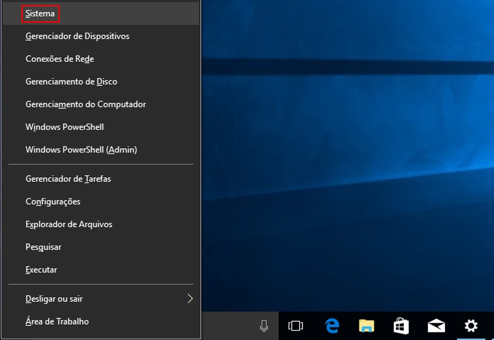 Acessando a opção 'Sistema' no menu de contexto do Windows — Foto: Edivaldo Brito/TechTudo