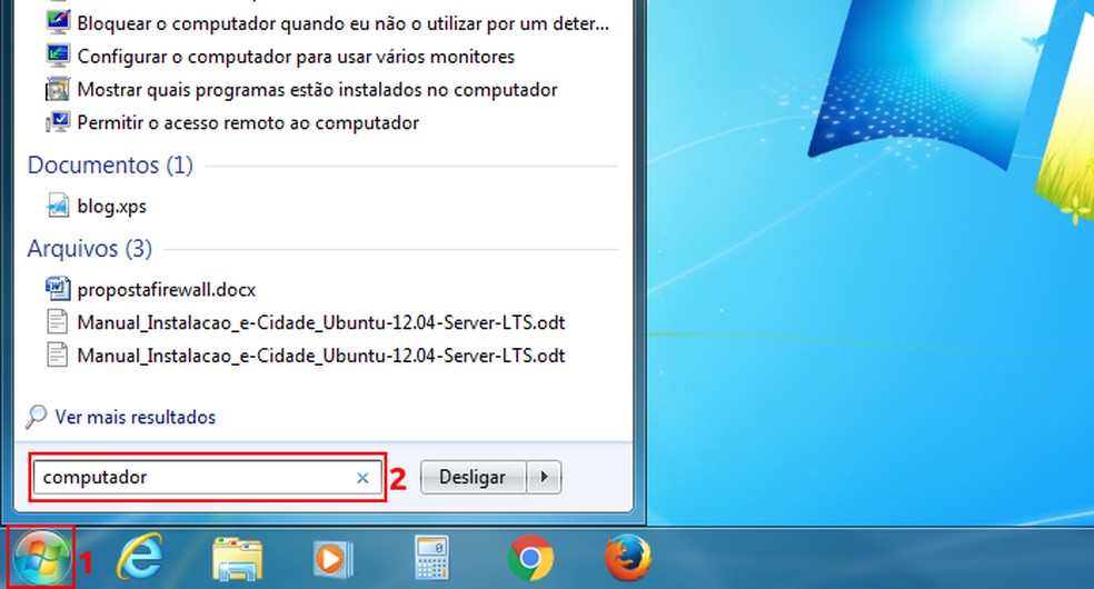 Pesquisando por 'computador' na busca do Windows 7 — Foto: Edivaldo Brito/TechTudo