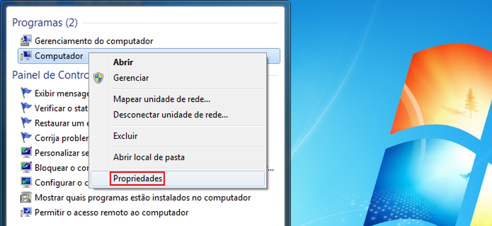 Acessando as propriedades do item 'Computador' — Foto: Edivaldo Brito/TechTudo