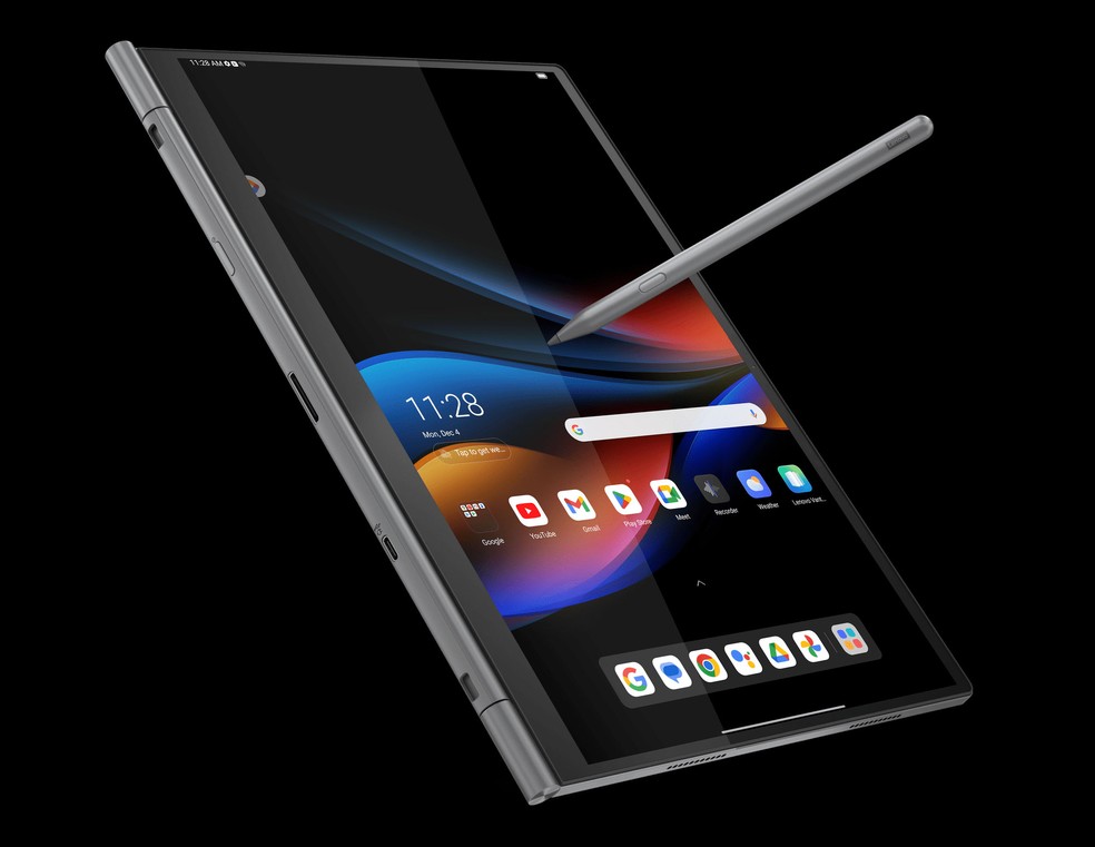 ThinkBook Plus Gen 5 Hybrid também pode ser usado como tablet, com caneta — Foto: Divulgação/Lenovo