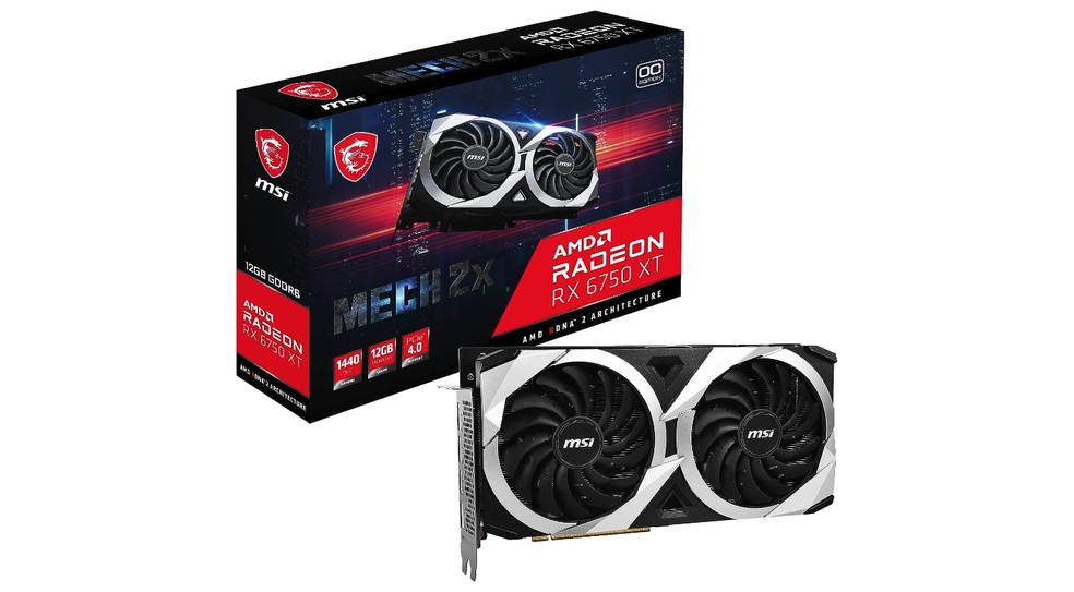 MSI Radeon RX 6750 XT tem visual arrojado com duas ventoinhas grandes — Foto: Divulgação/MSI